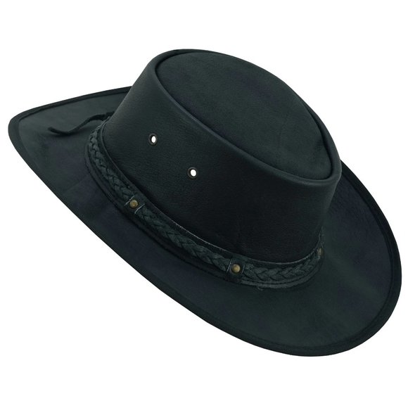 Distressed Foldable Leather Hat Cowboy Unisex Real Leather - Picture 2 of 12